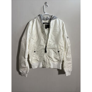 GUC MEN’S ALPHA INDUSTRIES BOMBER JACKET ZIP UP SIZE MEDIUM M WHITE NYLON